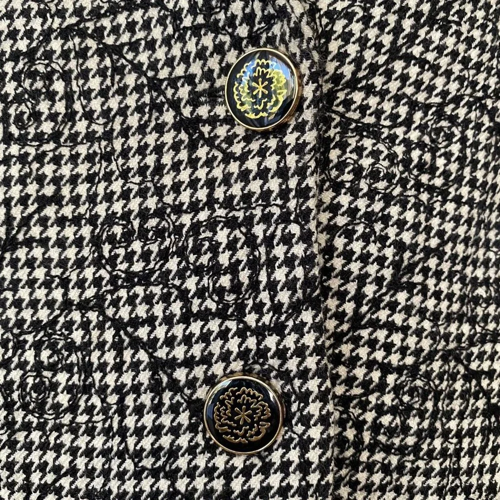 Vintage Women’s Size M/L Pure Wool Houndstooth Floral Boyfriend Blazer Jacket - Picture 6 of 12